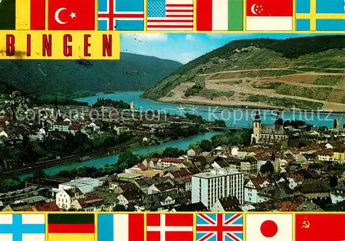 AK / Ansichtskarte Bingen Rhein mit Nahemuendung Nationalflaggen Kat. Bingen am Rhein