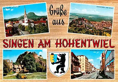 AK / Ansichtskarte Singen Hohentwiel Peter und Paulkirche Panorama Festung Ruine Ekkehardstrasse Wappen Kat. Singen (Hohentwiel)