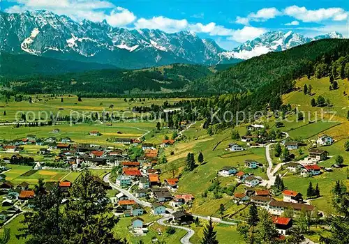 AK / Ansichtskarte Wallgau mit Wettersteinwand Dreitorspitze Teufelsgrat Hochblassen Zugspitze Kat. Wallgau