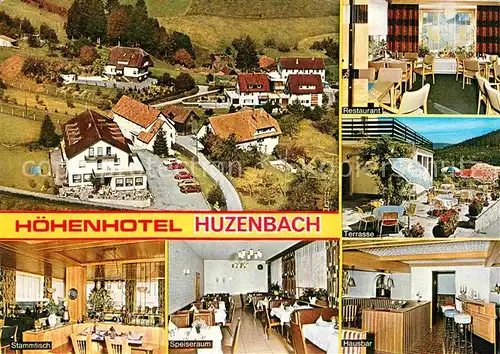 AK / Ansichtskarte Huzenbach Hoehenhotel Stammtisch Hausbar Speiseraum Terrasse Luftbild Kat. Baiersbronn
