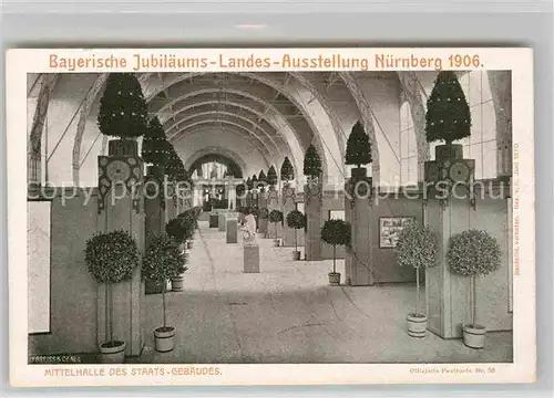 AK / Ansichtskarte Ausstellung Bayr Landes Nuernberg 1906 Mittelhalle Staatsgebaeude  Kat. Expositions