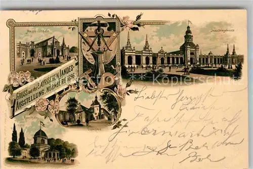 AK / Ansichtskarte Ausstellung Bayr Landes Nuernberg 1896 Industriegebaeude Maschinenhalle Kunsthalle Weinhaus  Kat. Expositions