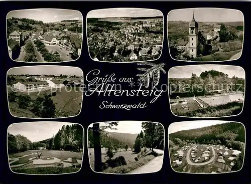 AK / Ansichtskarte Altensteig Schwarzwald Kirche Minigolf Waldbad Campingplatz