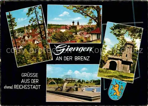 AK / Ansichtskarte Giengen Brenz Teilansichten mit Kirche ehemalige Reichsstadt Ruine Freibad Kat. Giengen an der Brenz