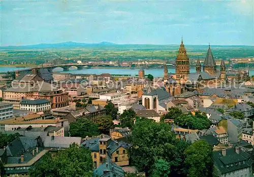 AK / Ansichtskarte Mainz Rhein Panorama mit Dom und Rheinbruecke