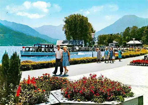 AK / Ansichtskarte Bad Wiessee Tegernsee Kuranlagen mit Wallberg Promenade Boot