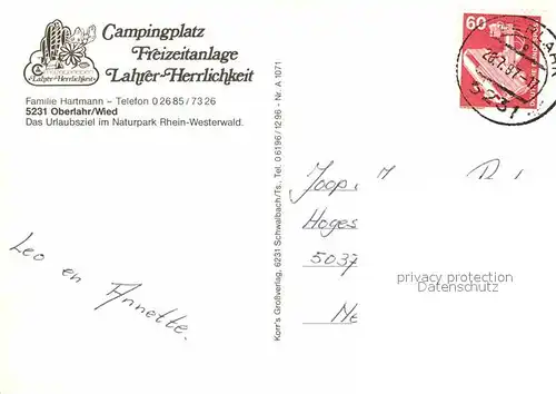 AK / Ansichtskarte Oberlahr Westerwald Wied Camping Lahrer Herrlichkeit Freibad Seepartie Kat. Oberlahr