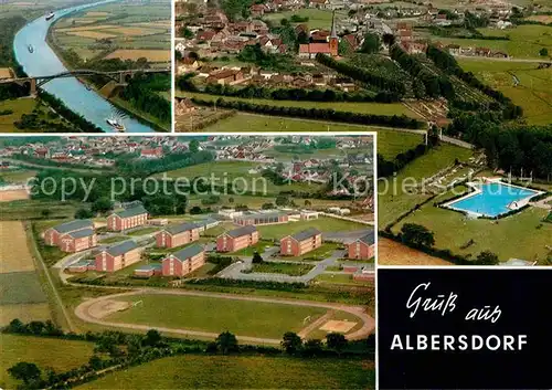 AK / Ansichtskarte Albersdorf Holstein Nord Ostsee Kanal mit Gruenenthaler Holzbruecke Schwimmbad Bundeswehrkasernen Fliegeraufnahme Kat. Albersdorf