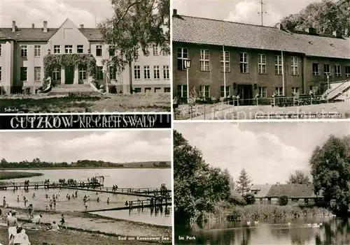 AK / Ansichtskarte Gutzkow Greifswald Schule Feierabendheim Bad am Kasenower See Schwanenteich