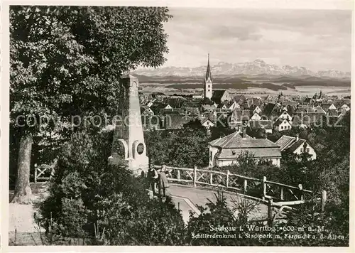 AK / Ansichtskarte Saulgau Schillerdenkmal Stadtpark Alpen Kat. Bad Saulgau