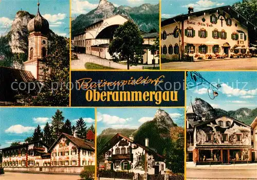 AK / Ansichtskarte Oberammergau Kirche Hotel Alte Post Passionsspieldorf Alpenblick Kat. Oberammergau