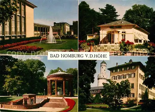 AK / Ansichtskarte Bad Homburg Springbrunnen Hotel Restaurant Kurpark Turm Schloss Kat. Bad Homburg v.d. Hoehe