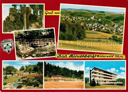 AK / Ansichtskarte Bad Marienberg Felsen Bach Park Tennisplatz Kurhotel Panorama
