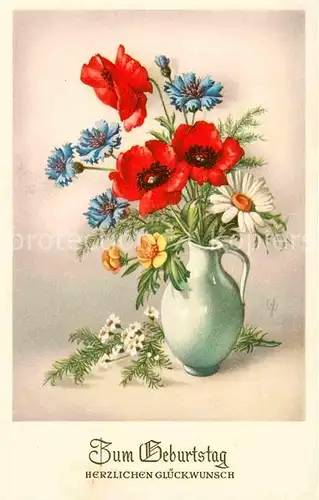 AK / Ansichtskarte Geburtstag Glueckwunsch Bluemn Mohnblume Margerite Kornblumen  Kat. Greetings