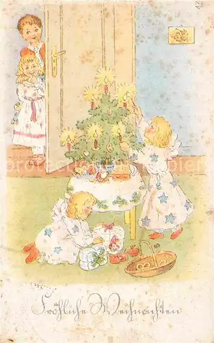 AK / Ansichtskarte Weihnachten Kinder Engel Weihnachtsbaum Geschenke Kat. Greetings