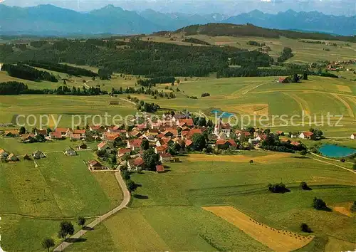 AK / Ansichtskarte Rettenbach Oberbayern Fliegeraufnahme mit Allgaeuer und Tiroler Alpen Kat. Markt Rettenbach