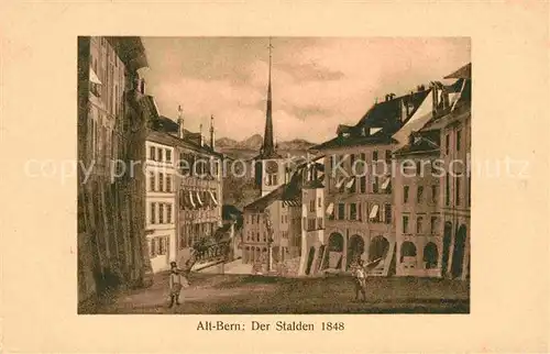 AK / Ansichtskarte Alt Bern Der Stalden 1848 Junkerngasse Morlotlaeubli Venner Bruegler Brunnen Kuenstlerkarte Maler A Streit