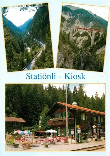 AK / Ansichtskarte Wiesen Davos GR Statioenli Kiosk Eisenbahnbruecke Wiesner Viadukt Kat. Davos Wiesen