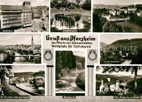 AK / Ansichtskarte Pforzheim Industriehaus Kupferhammer Dreitaelerbrunnen Ruine Steinegg Kat. Pforzheim