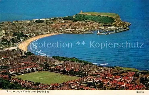 AK / Ansichtskarte Scarborough UK Castle and South Bay aerial view
