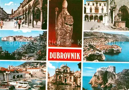 AK / Ansichtskarte Dubrovnik Ragusa Innenstadt Kueste Hafen Festung Heiligenfigur Kat. Dubrovnik