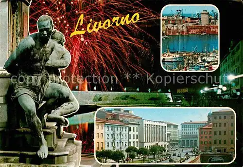AK / Ansichtskarte Livorno Hafen Innenstadt Feuerwerk Skulptur Kat. Livorno