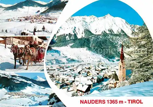 AK / Ansichtskarte Nauders Tirol Gesamtansicht mit Alpenpanorama Pferdeschlitten Kat. Nauders