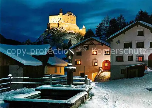AK / Ansichtskarte Bad Tarasp Vulpera Schloss Tarasp bei Nacht im Winter