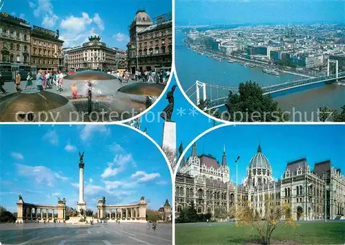 AK / Ansichtskarte Budapest Innenstadt Heldenplatz Denkmal Parlamentsgebaeude Donau Bruecke Kat. Budapest