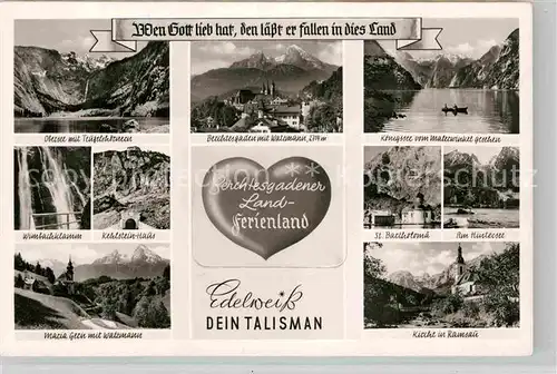 AK / Ansichtskarte Berchtesgaden und Umgebung Alpen See Kirchen Wasserfall Edelweiss Talisman Herz Kat. Berchtesgaden