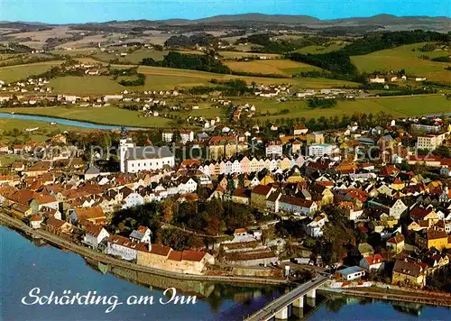 AK / Ansichtskarte Schaerding Fliegeraufnahme Innpartie mit  Sauwald und Haugstein Kat. Schaerding