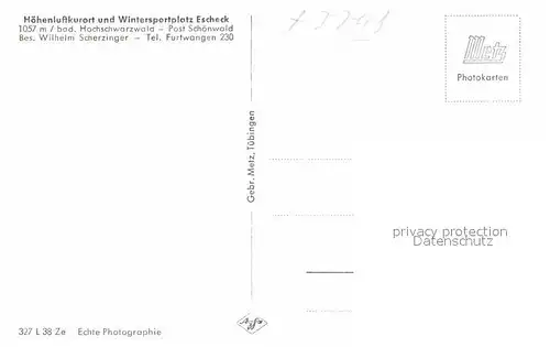 AK / Ansichtskarte Escheck Gasthaus Pension Kreuz Kat. Schoenwald im Schwarzwald