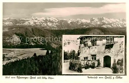 AK / Ansichtskarte Grossholzleute Blick vom Schwarzen Grat auf Allgaeuer Alpen Gasthaus Adler Kat. Isny im Allgaeu