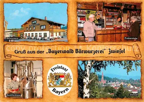 AK / Ansichtskarte Zwiesel Niederbayern Bayerwald Baerwurzerei Destillierblase Panorama  Kat. Zwiesel