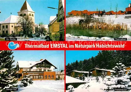 AK / Ansichtskarte Sand Emstal Ev Kirche Thermalbad Hotel Sander Hof Ferienhaeuser Winterpanorama Naturpark Habichtswald Kat. Bad Emstal