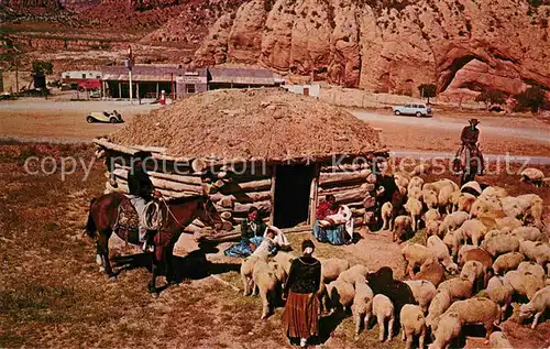 AK / Ansichtskarte Indianer Native American Navajo Family Sheep Hogan  Kat. Regionales