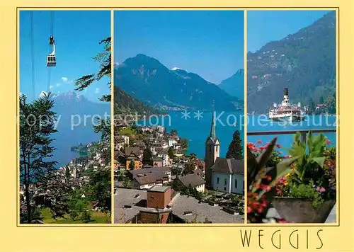 AK / Ansichtskarte Weggis Vierwaldstaettersee Luftseilbahn Rigi Kaltbad Dampfer Alpenblick