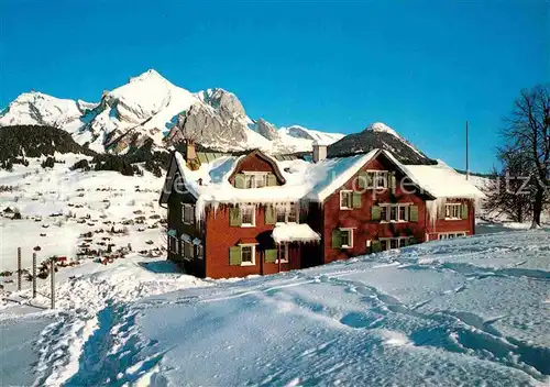 AK / Ansichtskarte Wildhaus SG Ferienhaus Zollion mit Saentis und Schafberg Appenzeller Alpen Kat. Wildhaus Lisighaus