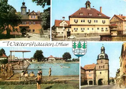AK / Ansichtskarte Waltershausen Gotha Schloss Tenneberg Rathaus Markt Schwimmbad Nikolaustor Kat. Waltershausen