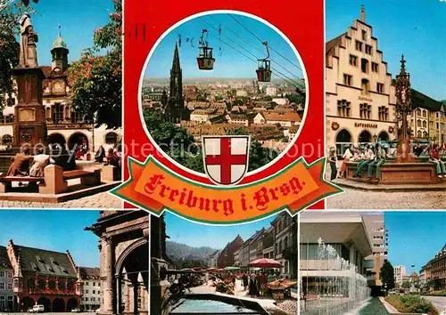 AK / Ansichtskarte Freiburg Breisgau Marktplatz Seilbahn Rathaus Springbrunnen Kat. Freiburg im Breisgau