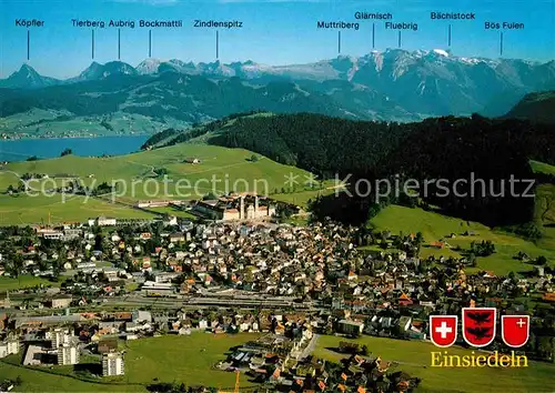 AK / Ansichtskarte Einsiedeln SZ Fliegeraufnahme mit Alpen und Kloster Kat. Einsiedeln