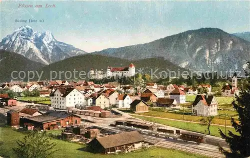 AK / Ansichtskarte Fuessen Allgaeu Panorama Saeuling Neuschwanstein Bahnhof Kat. Fuessen