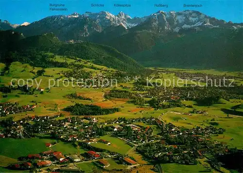 AK / Ansichtskarte Pfronten mit Koellespitze Rossberg und Brentenjoch Allgaeuer Alpen Fliegeraufnahme Kat. Pfronten