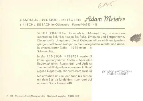 AK / Ansichtskarte Schlierbach Bergstrasse Gasthaus Pension Adam Meister Kat. Lindenfels
