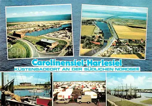 AK / Ansichtskarte Carolinensiel Harlesiel Ostfriesland Campingplatz Hafen Luftaufnahme Kat. Wittmund