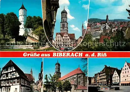 AK / Ansichtskarte Biberach Riss Stadtturm Kirche Schloss Brunnen Kat. Biberach an der Riss