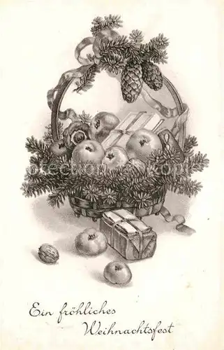 AK / Ansichtskarte Weihnachten aepfel Tannenzapfen Geschenke  Kat. Greetings