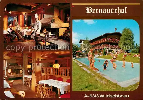AK / Ansichtskarte Wildschoenau Tirol Bernauerhof Restaurant Kamin Swimming Pool