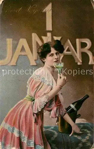 AK / Ansichtskarte Neujahr Frau Sekt 1. Januar  Kat. Greetings