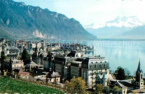 AK / Ansichtskarte Montreux VD Fliegeraufnahme avec les Dents du Midi Kat. Montreux